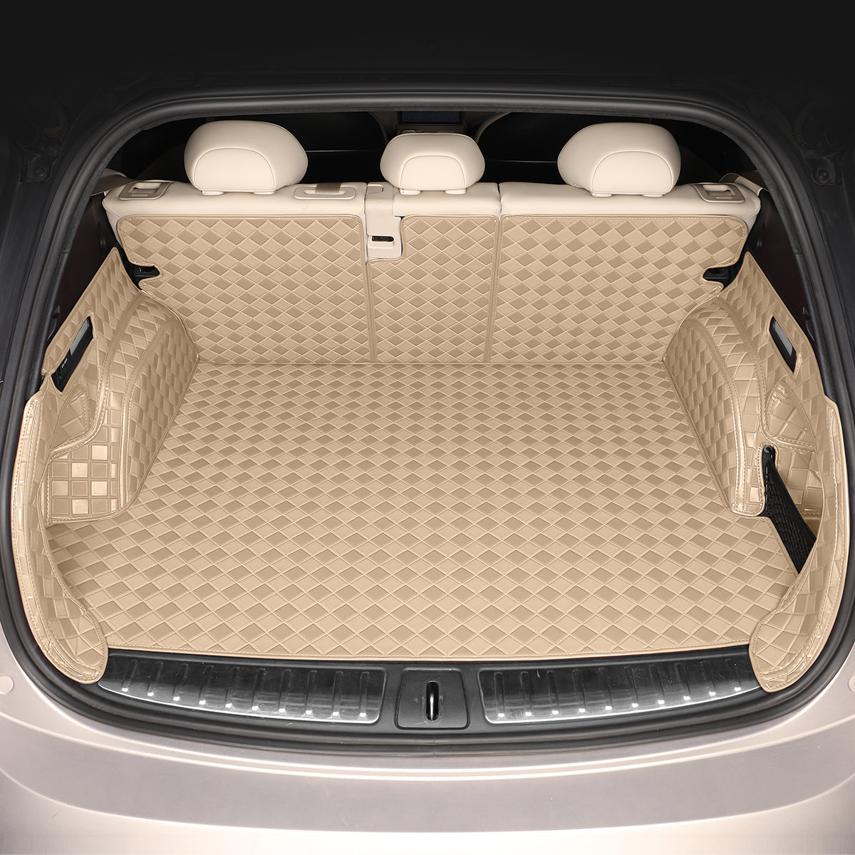 CarMatWorld Custom Car Boot Liners 3x3 Diamond Waterproof Boot Liners 7 Seats / Full Coverage / Beige