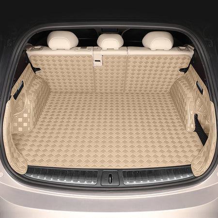 CarMatWorld Custom Car Boot Liners 3x3 Diamond Waterproof Boot Liners 7 Seats / Full Coverage / Beige