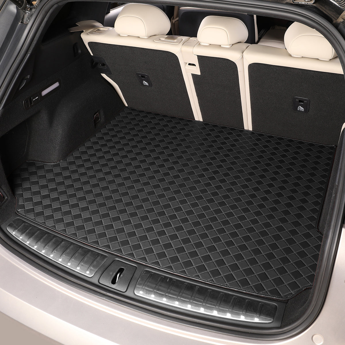 CarMatWorld Custom Car Boot Liners 3x3 Diamond Waterproof Boot Liners 7 Seats / Cargo Mat ONLY / Black