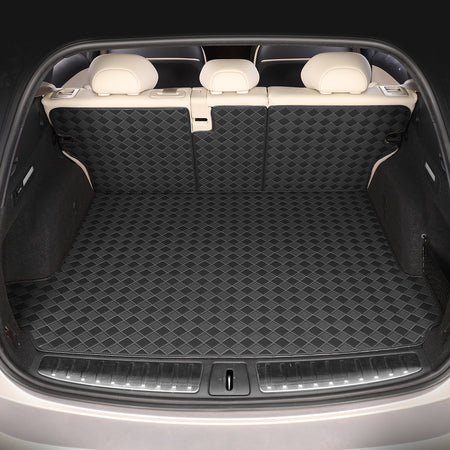 CarMatWorld Custom Car Boot Liners 3x3 Diamond Waterproof Boot Liners 7 Seats / Cargo Mat + Back Cover / Black