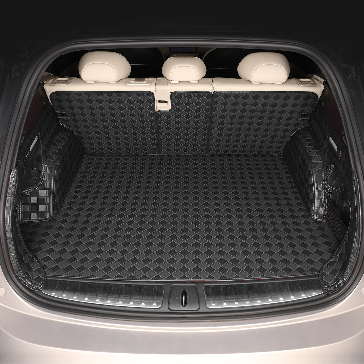 CarMatWorld Custom Car Boot Liners 3x3 Diamond Waterproof Boot Liners 7 Seats / Full Coverage / Black