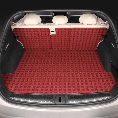 CarMatWorld Custom Car Boot Liners 3x3 Diamond Waterproof Boot Liners 7 Seats / Cargo Mat + Back Cover / Burgundy