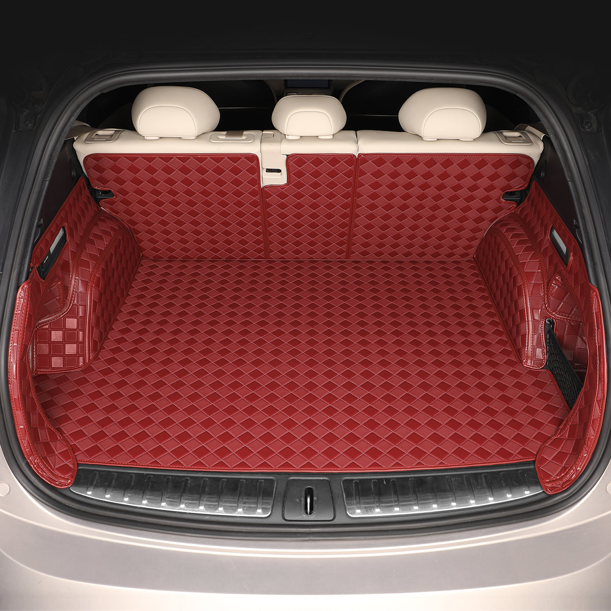 CarMatWorld Custom Car Boot Liners 3x3 Diamond Waterproof Boot Liners 7 Seats / Full Coverage / Burgundy