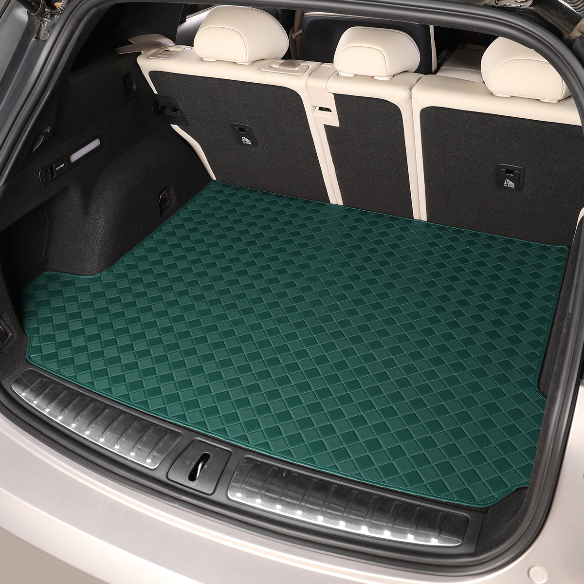 CarMatWorld Custom Car Boot Liners 3x3 Diamond Waterproof Boot Liners 7 Seats / Cargo Mat ONLY / Forest Green