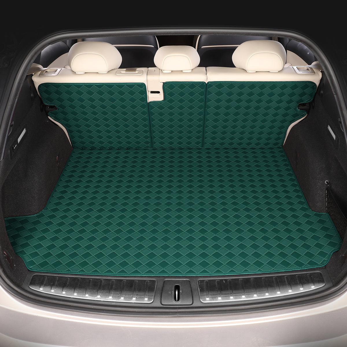CarMatWorld Custom Car Boot Liners 3x3 Diamond Waterproof Boot Liners 7 Seats / Cargo Mat + Back Cover / Forest Green