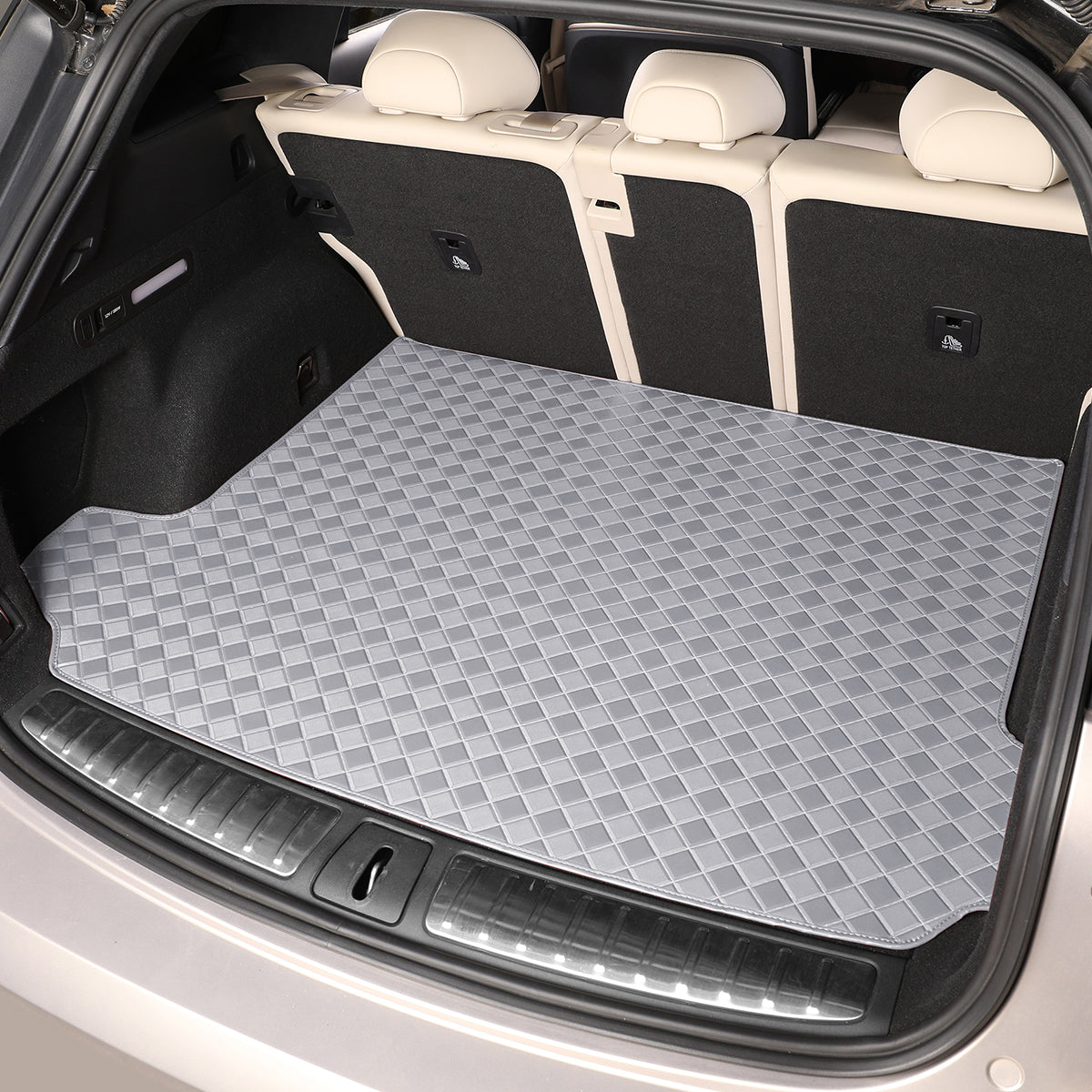 CarMatWorld Custom Car Boot Liners 3x3 Diamond Waterproof Boot Liners 7 Seats / Cargo Mat ONLY / Grey