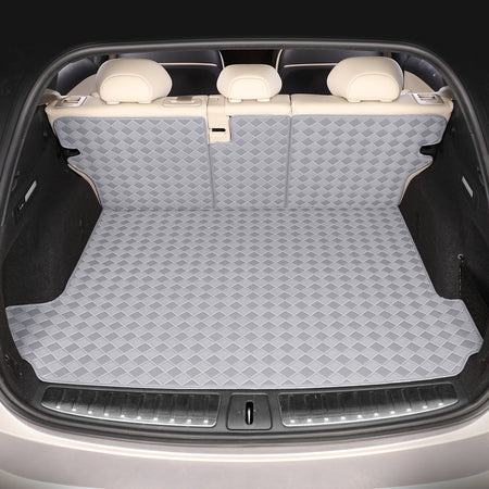 CarMatWorld Custom Car Boot Liners 3x3 Diamond Waterproof Boot Liners 7 Seats / Cargo Mat + Back Cover / Grey
