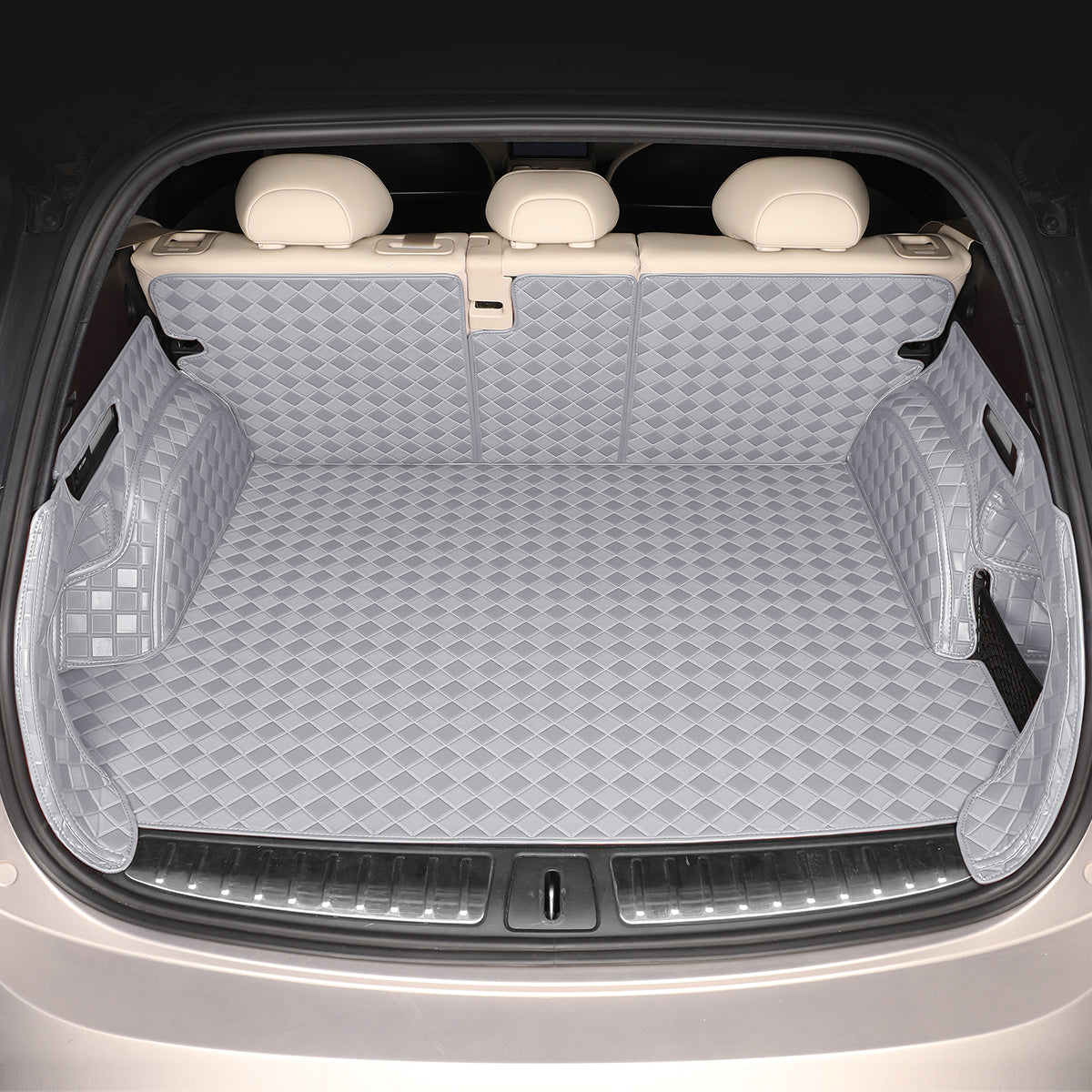 CarMatWorld Custom Car Boot Liners 3x3 Diamond Waterproof Boot Liners 7 Seats / Full Coverage / Grey