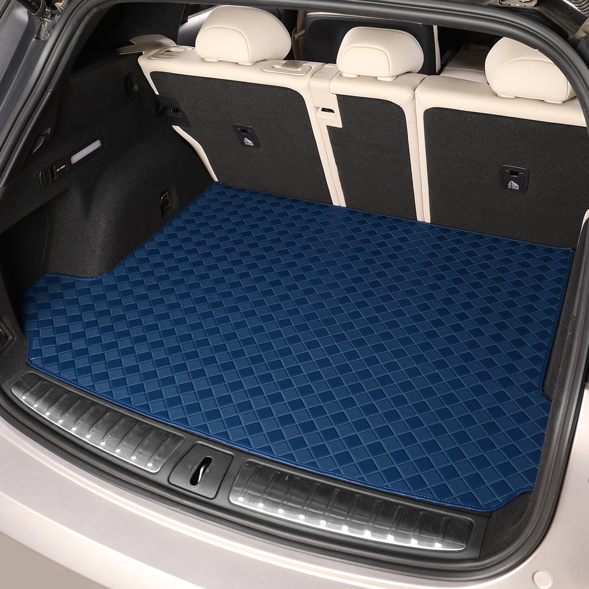 CarMatWorld Custom Car Boot Liners 3x3 Diamond Waterproof Boot Liners 7 Seats / Cargo Mat ONLY / Navy Blue