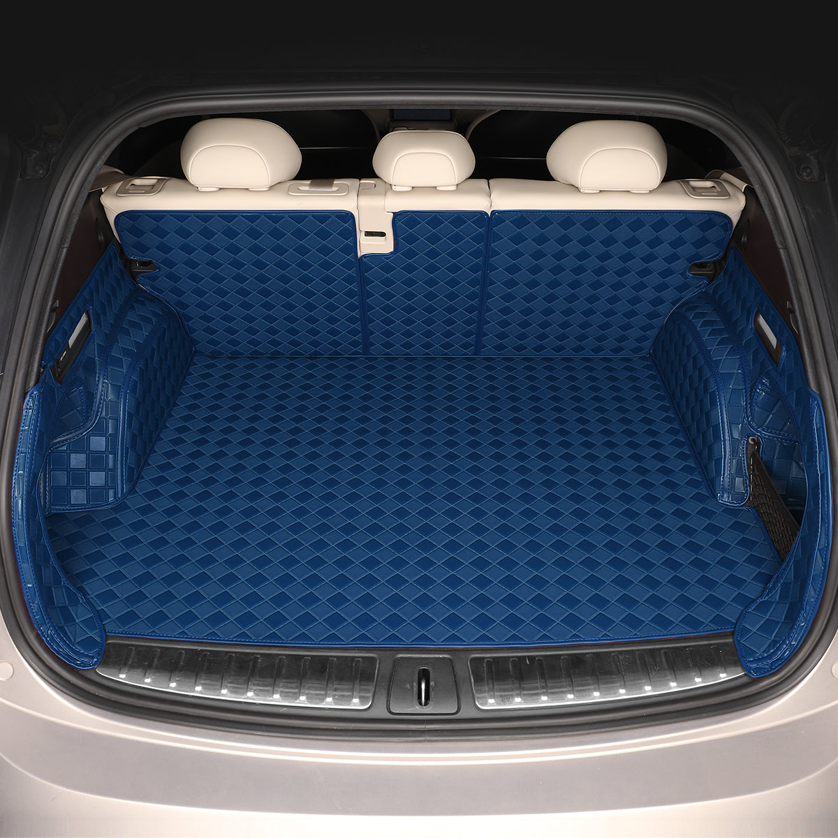 CarMatWorld Custom Car Boot Liners 3x3 Diamond Waterproof Boot Liners 7 Seats / Full Coverage / Navy Blue
