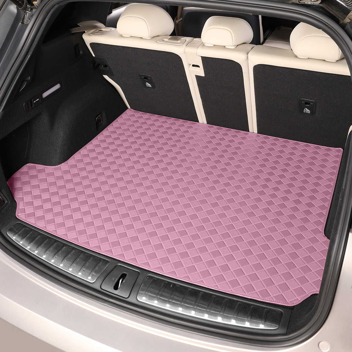 CarMatWorld Custom Car Boot Liners 3x3 Diamond Waterproof Boot Liners 7 Seats / Cargo Mat ONLY / Pink