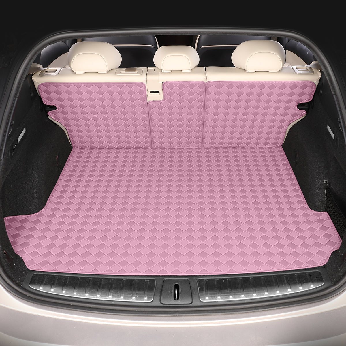 CarMatWorld Custom Car Boot Liners 3x3 Diamond Waterproof Boot Liners 7 Seats / Cargo Mat + Back Cover / Pink