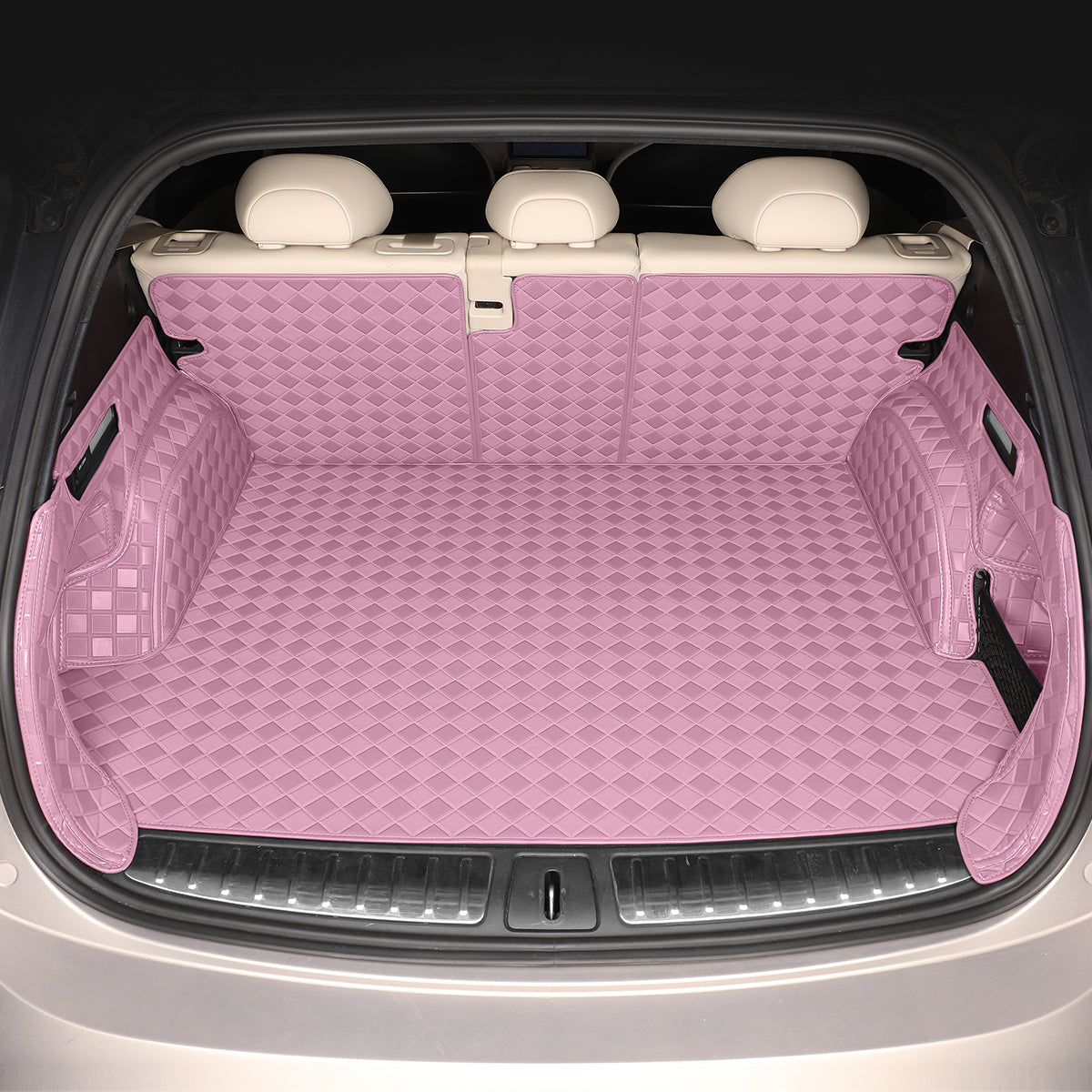 CarMatWorld Custom Car Boot Liners 3x3 Diamond Waterproof Boot Liners 7 Seats / Full Coverage / Pink