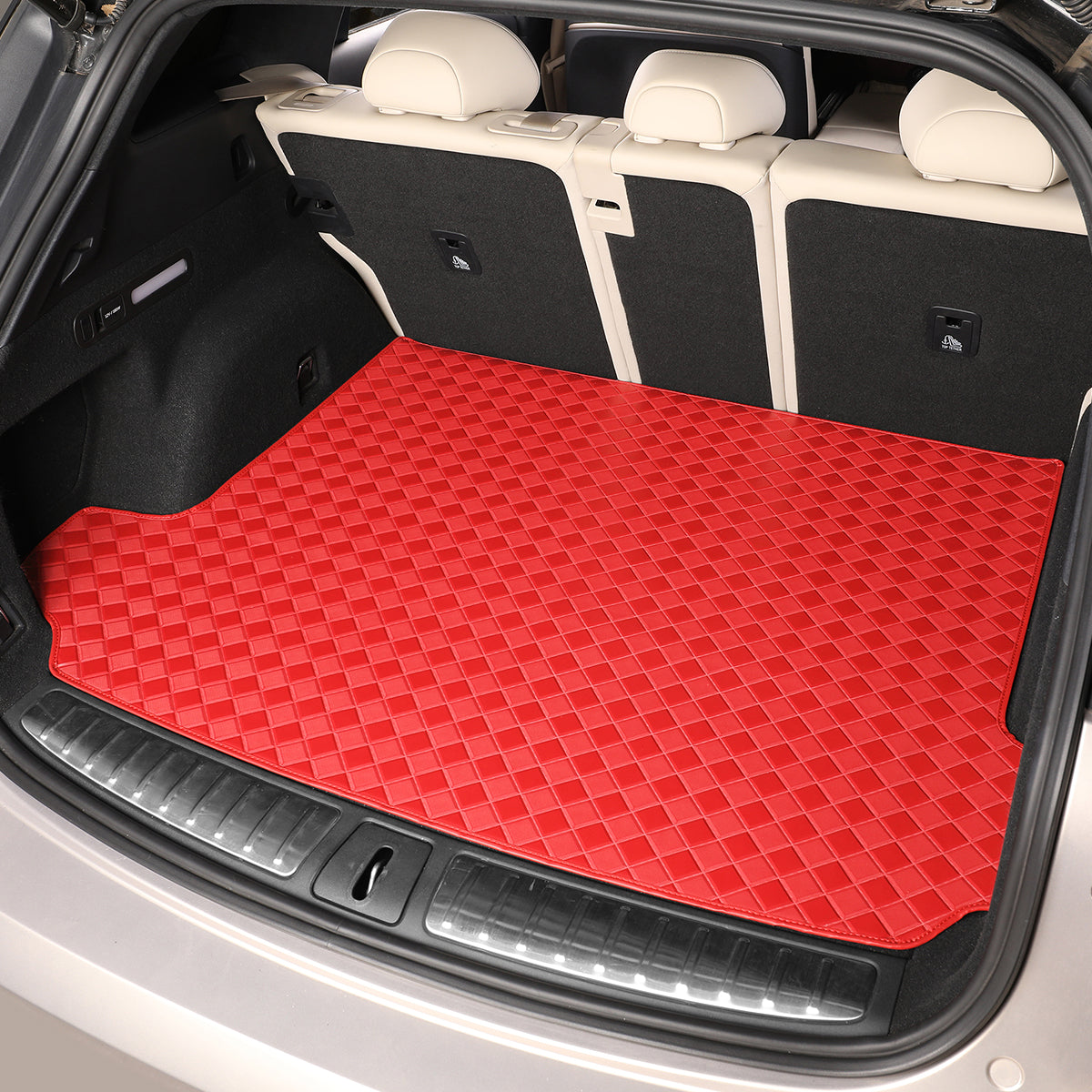 CarMatWorld Custom Car Boot Liners 3x3 Diamond Waterproof Boot Liners 7 Seats / Cargo Mat ONLY / Red