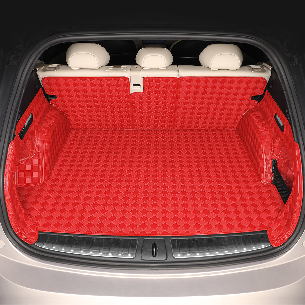 CarMatWorld Custom Car Boot Liners 3x3 Diamond Waterproof Boot Liners 7 Seats / Full Coverage / Red