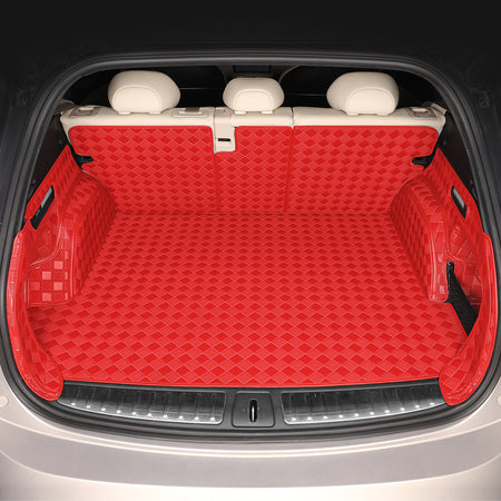 CarMatWorld Custom Car Boot Liners 3x3 Diamond Waterproof Boot Liners 7 Seats / Full Coverage / Red