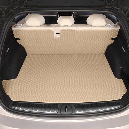 CarMatWorld Custom Car Boot Liners 3x5 Diamond Waterproof Boot Liners 7 Seats / Cargo Mat + Back Cover / Beige