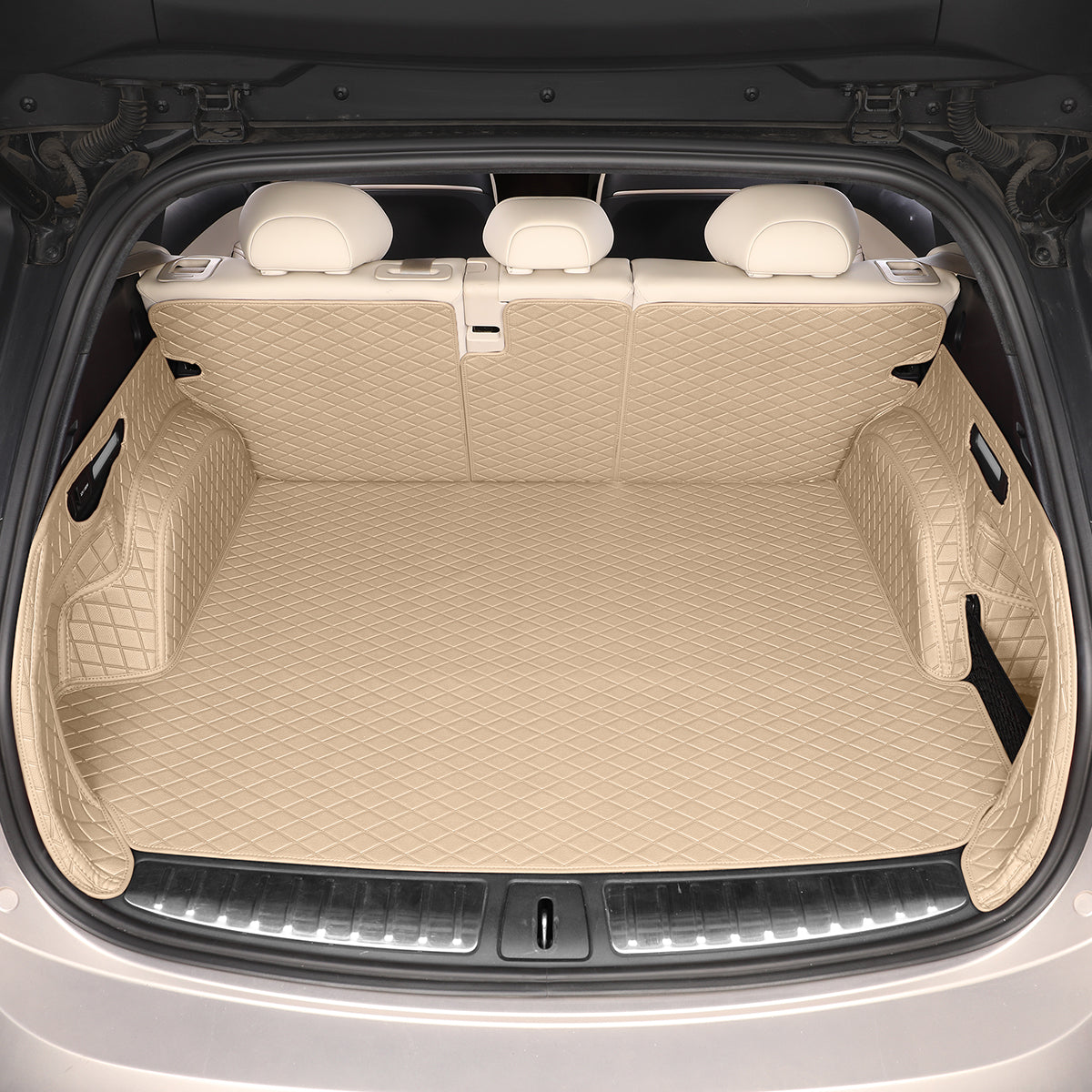CarMatWorld Custom Car Boot Liners 3x5 Diamond Waterproof Boot Liners 7 Seats / Full Coverage / Beige