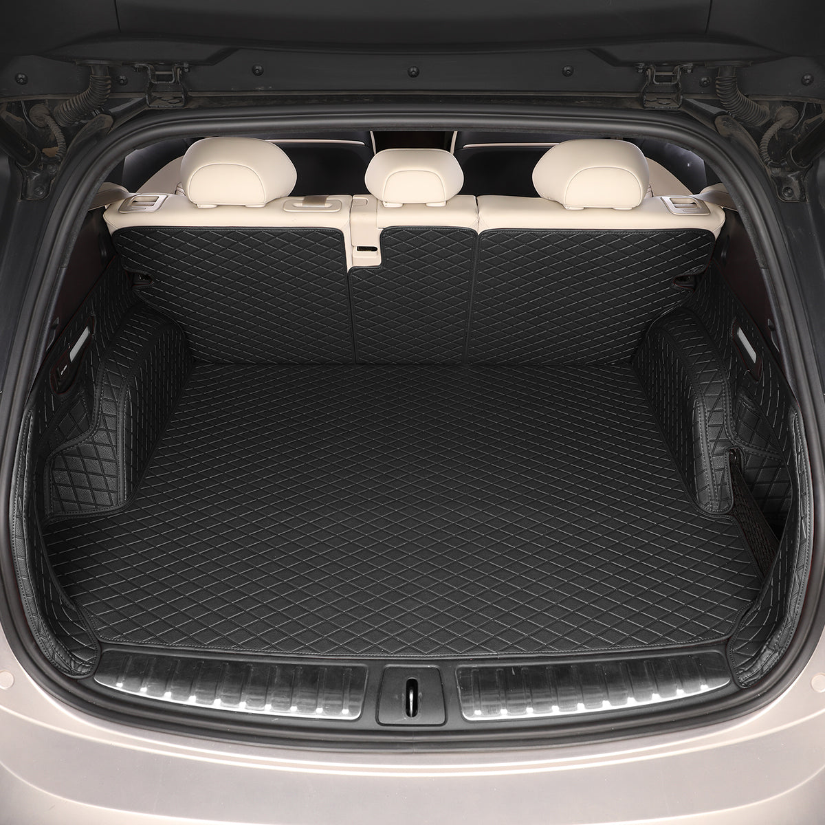 CarMatWorld Custom Car Boot Liners 3x5 Diamond Waterproof Boot Liners 7 Seats / Full Coverage / Black