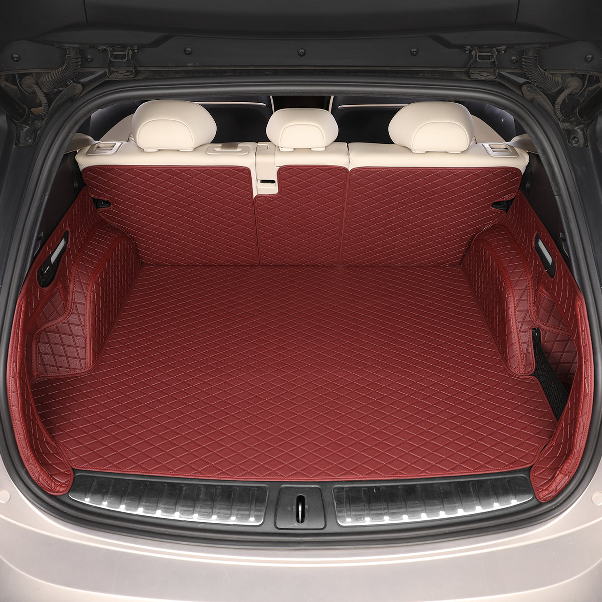 CarMatWorld Custom Car Boot Liners 3x5 Diamond Waterproof Boot Liners 7 Seats / Full Coverage / Burgundy