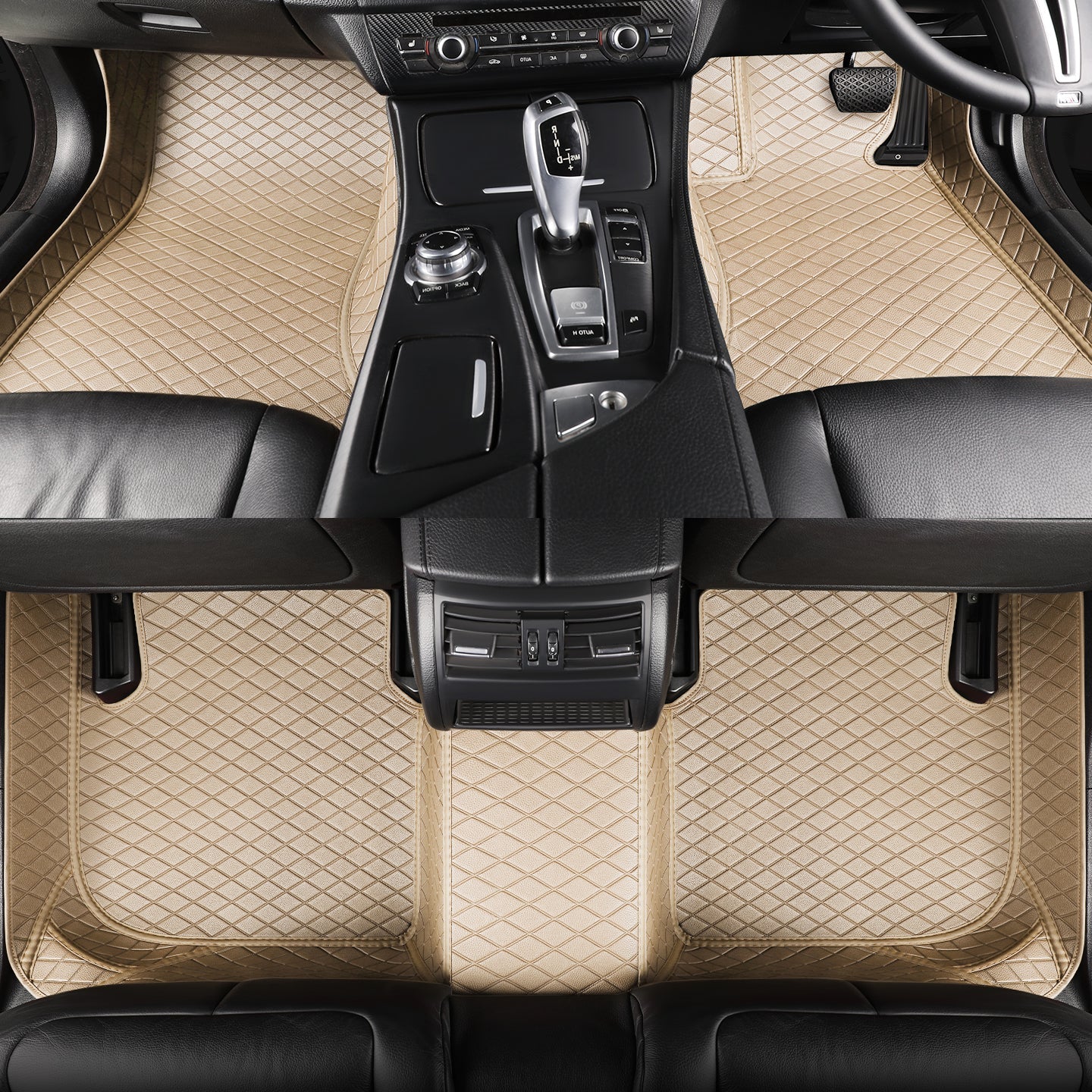 CarMatWorld Custom Car Floor Mats 3x5 Diamond Waterproof Floor Mats Front Row ONLY / Beige
