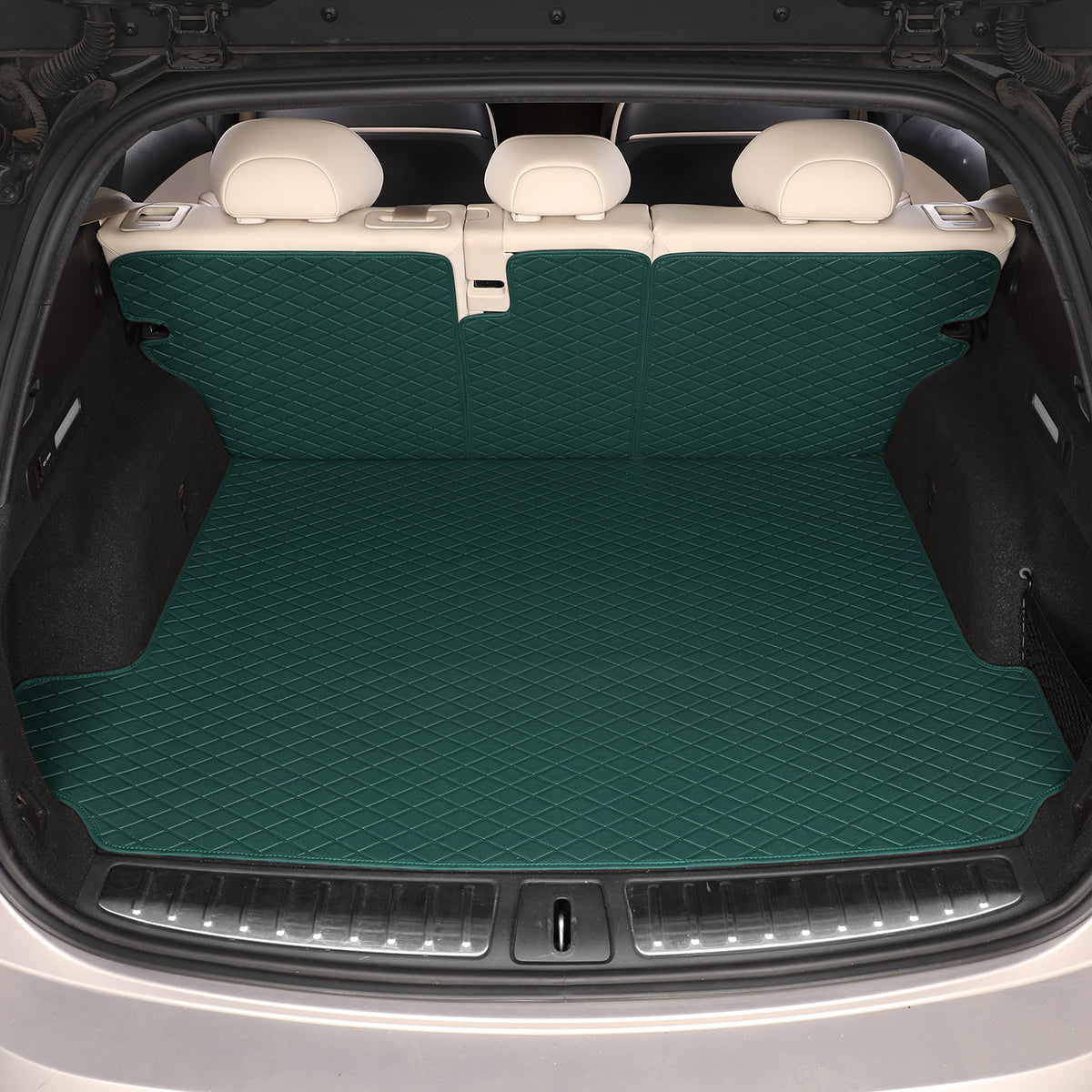 CarMatWorld Custom Car Boot Liners 3x5 Diamond Waterproof Boot Liners 7 Seats / Cargo Mat + Back Cover / Forest Green