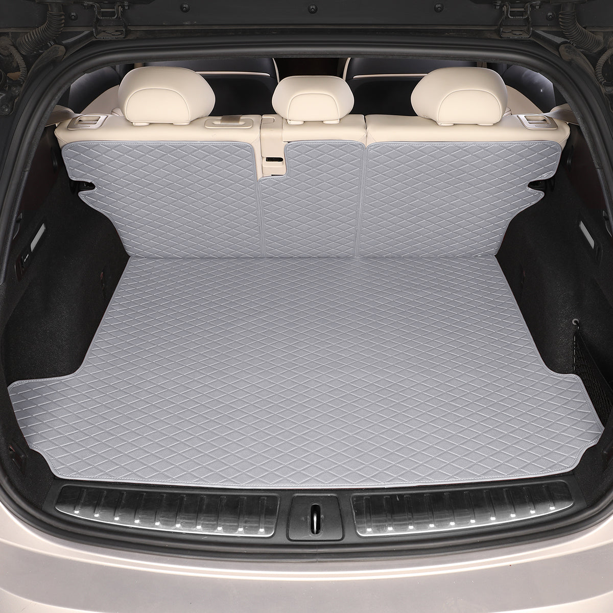 CarMatWorld Custom Car Boot Liners 3x5 Diamond Waterproof Boot Liners 7 Seats / Cargo Mat + Back Cover / Grey