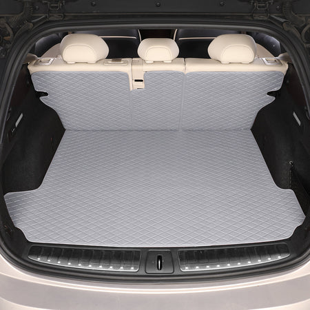 CarMatWorld Custom Car Boot Liners 3x5 Diamond Waterproof Boot Liners 7 Seats / Cargo Mat + Back Cover / Grey