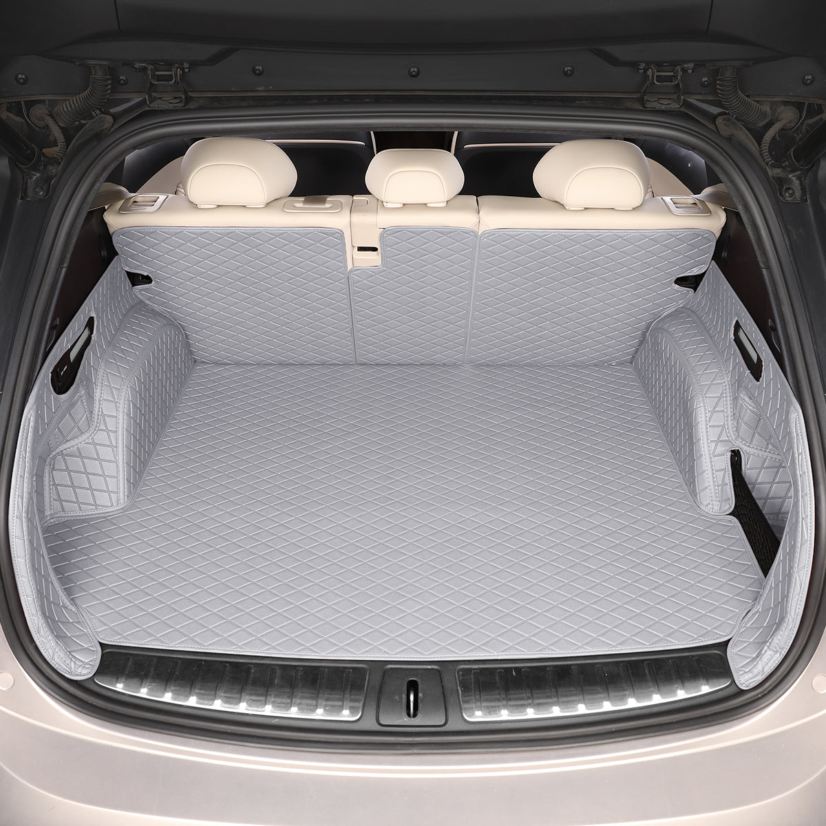 CarMatWorld Custom Car Boot Liners 3x5 Diamond Waterproof Boot Liners 7 Seats / Full Coverage / Grey