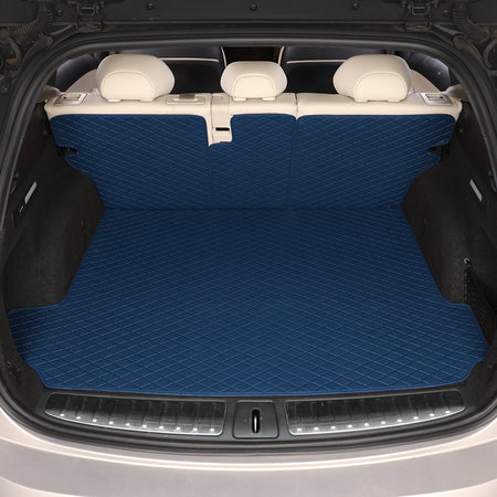 CarMatWorld Custom Car Boot Liners 3x5 Diamond Waterproof Boot Liners 7 Seats / Cargo Mat + Back Cover / Navy Blue