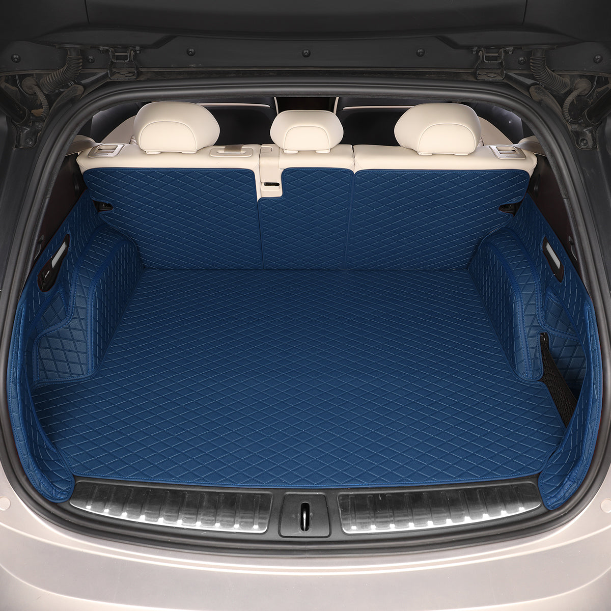 CarMatWorld Custom Car Boot Liners 3x5 Diamond Waterproof Boot Liners 7 Seats / Full Coverage / Navy Blue