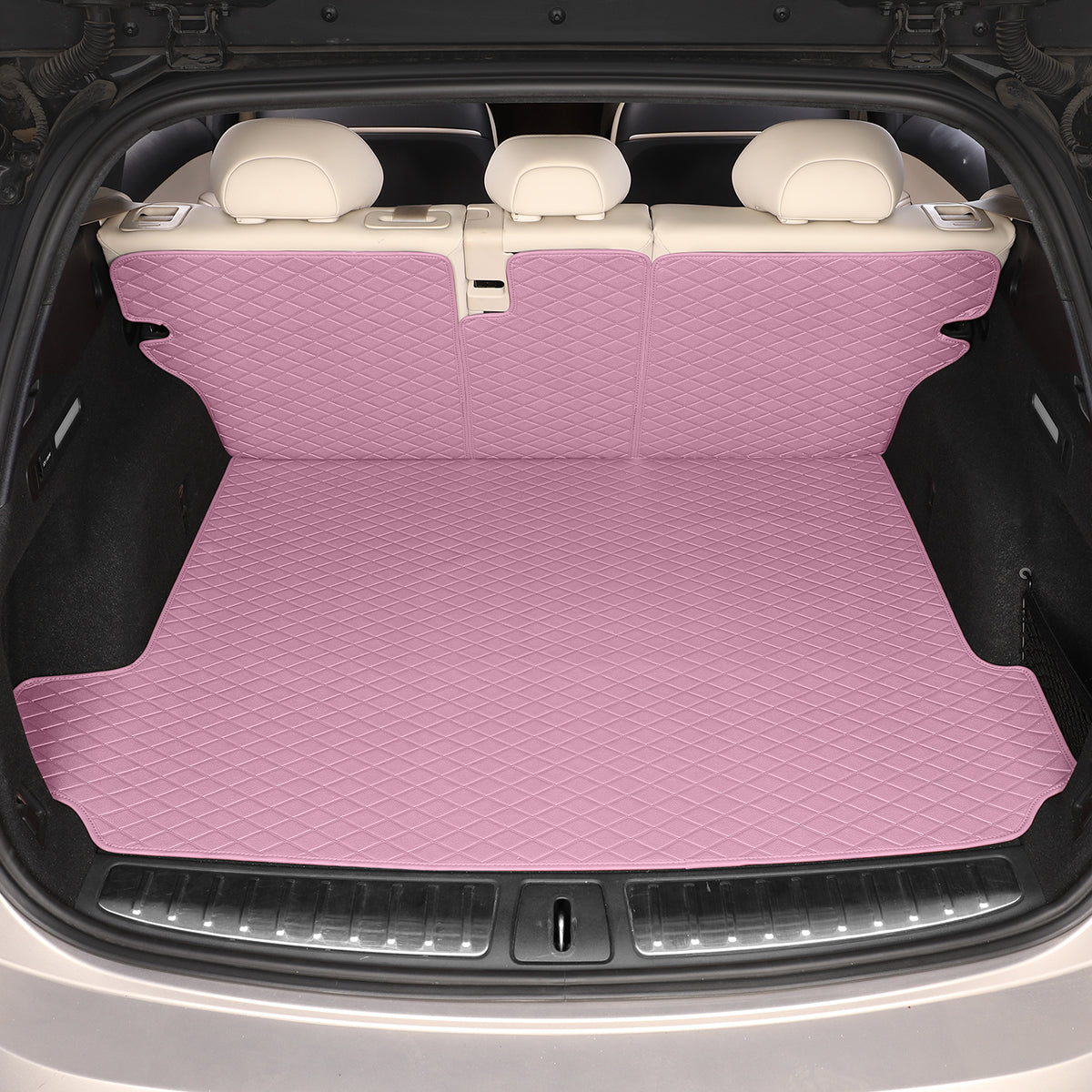 CarMatWorld Custom Car Boot Liners 3x5 Diamond Waterproof Boot Liners 7 Seats / Cargo Mat + Back Cover / Pink