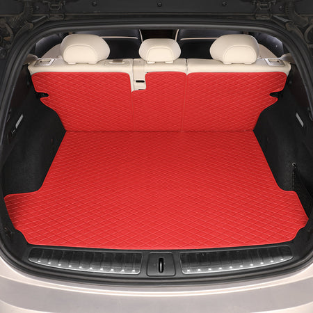 CarMatWorld Custom Car Boot Liners 3x5 Diamond Waterproof Boot Liners 7 Seats / Cargo Mat + Back Cover / Red