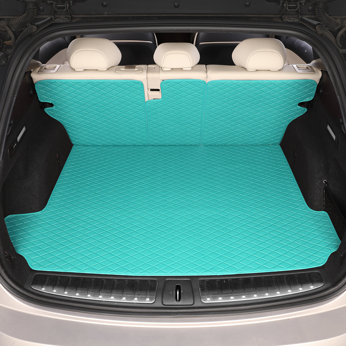 CarMatWorld Custom Car Boot Liners 3x5 Diamond Waterproof Boot Liners 7 Seats / Cargo Mat + Back Cover / Tiffany Blue