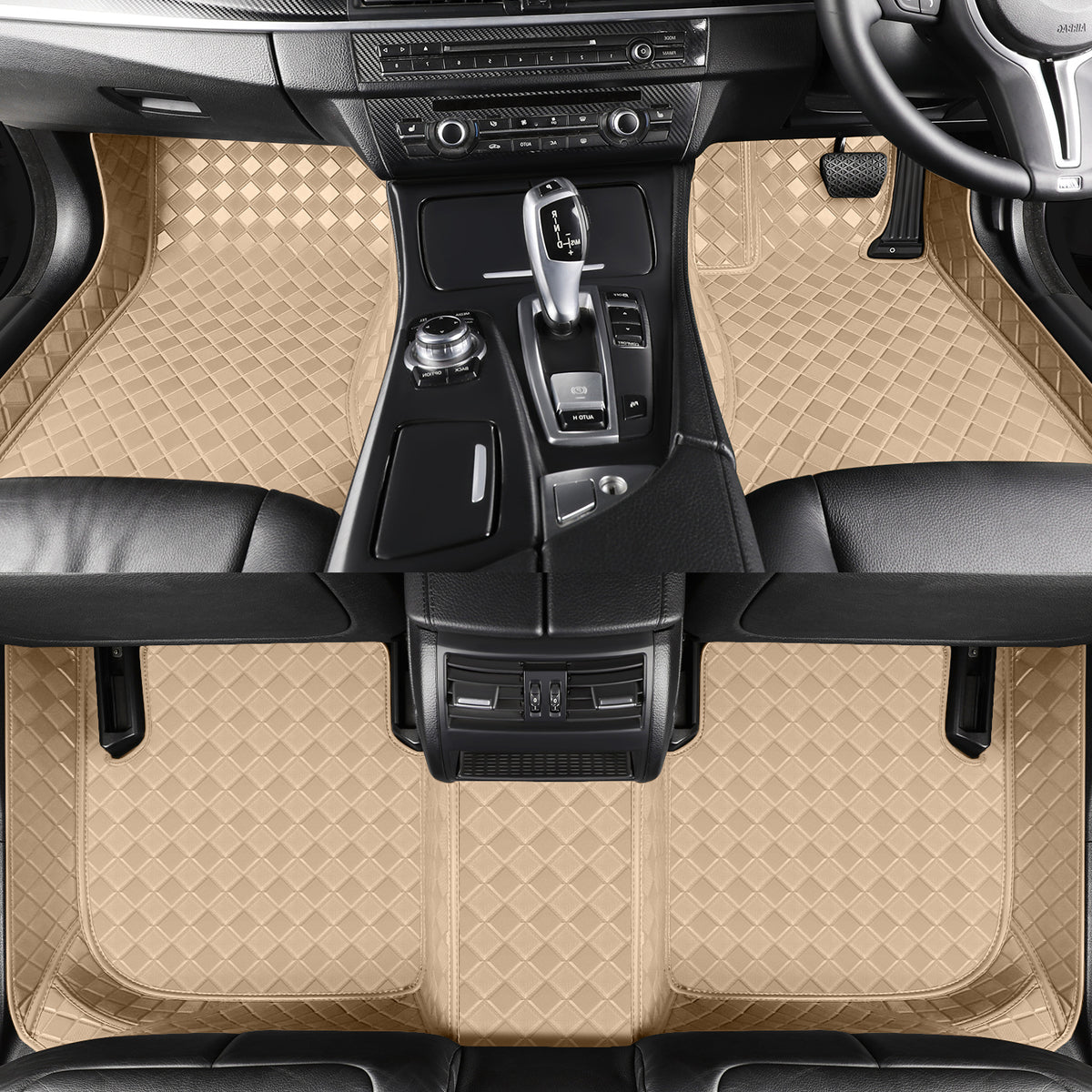 CarMatWorld Custom Car Floor Mats 3x3 Diamond Waterproof Floor Mats Front Row ONLY / Beige